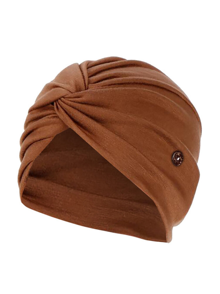 Solid Color Elastic Cap Beanie Hat Anti Ear Straps With Button