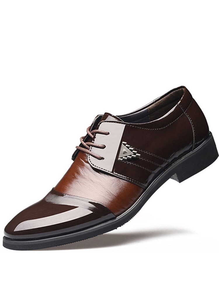 Men PU Leather Splicing Cap Toe Business Casual Dress Shoes