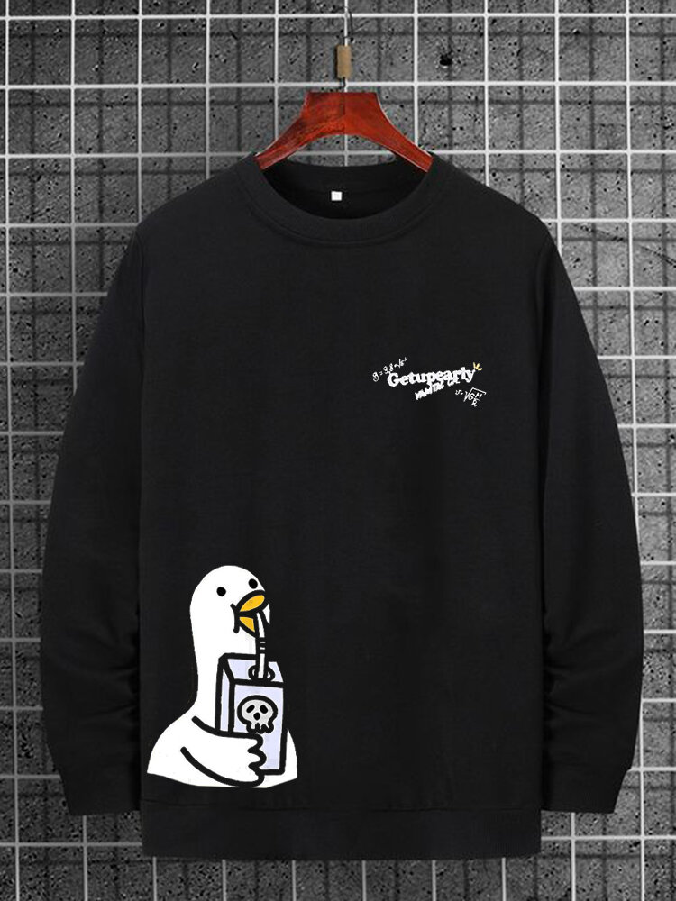 

Mens Cute Duck Letter Print Crew Neck Pullover Sweatshirts Winter, Black