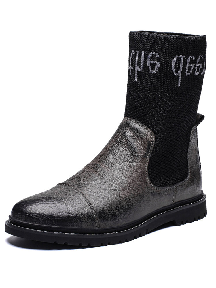 Men Stylish Cap Toe Mid-calf Slip On Elastic Sock Boots