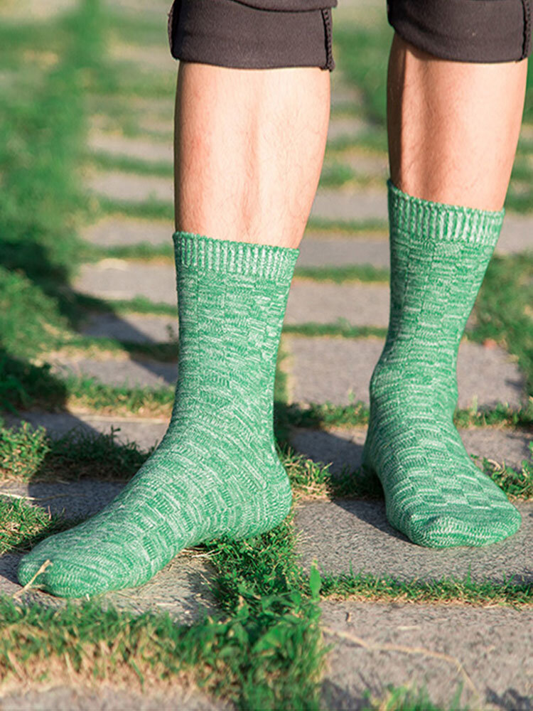 Men's Cotton Solid Warm Socks Casual Breathable Elastic Middle Tube Socks Dress Socks