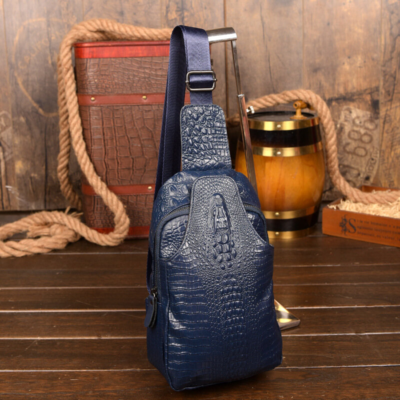 

Men Alligator Genuine Leather Anti-theft Multifunctional Crossbody Bag Chest Bag Sling Bag, Dark blue;black