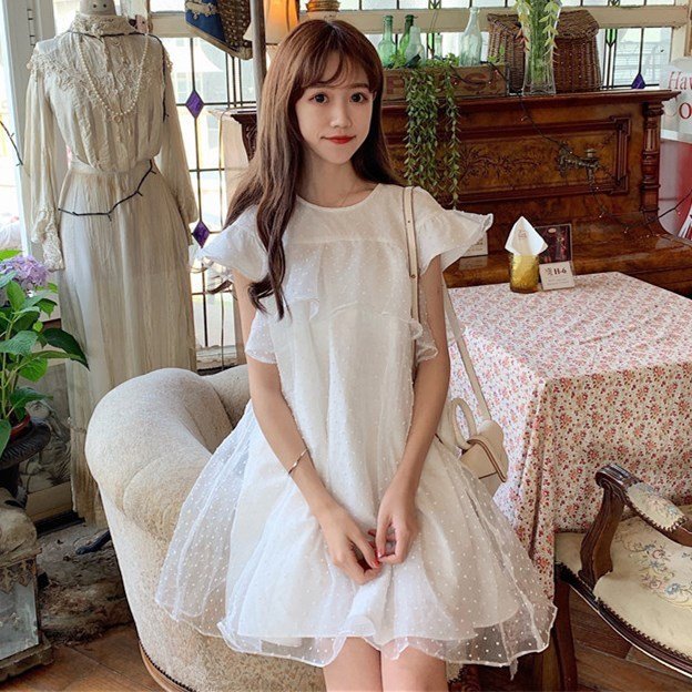 White Dress Fairy Fairy Sweet Wild Princess Dress Mesh Skirt