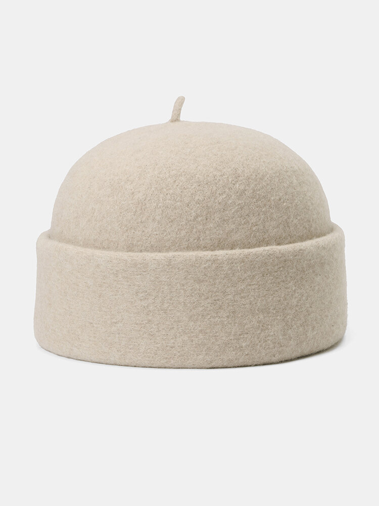 Unisex Wool Solid Color Autumn Winter Warmth Brimless Beanie Landlord Cap Skull Cap