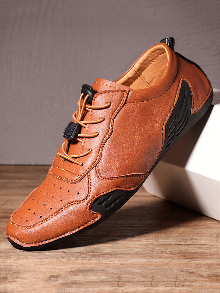 Men Hole Breathable Soft Driving Leather Loafers