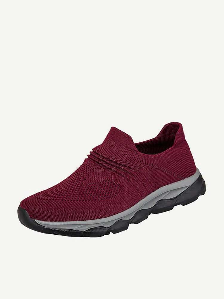 Women Outdoor Walking Breathable Hollow Light Knit Antiskid Slip On Shoes