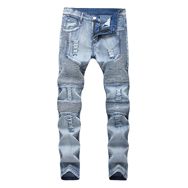 Casual Stripe Mid Waist Skinny Fold Ripped Jeans Denim Casual Pants for ...