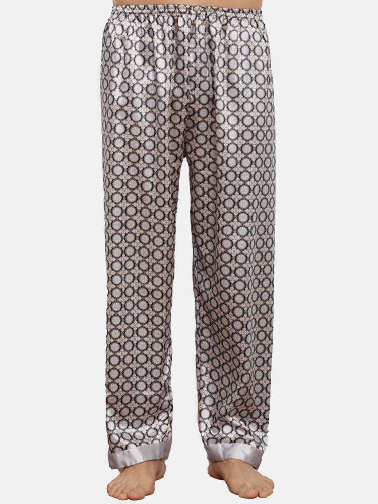 Geometric Print Faux Silk Smooth Pajamas Sleepwear Pants For Men