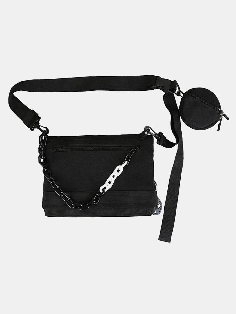 

Men Women Chain Canvas Cool Stylish Sports Hippie Crossbody Bag Shoulder Bag, White;black