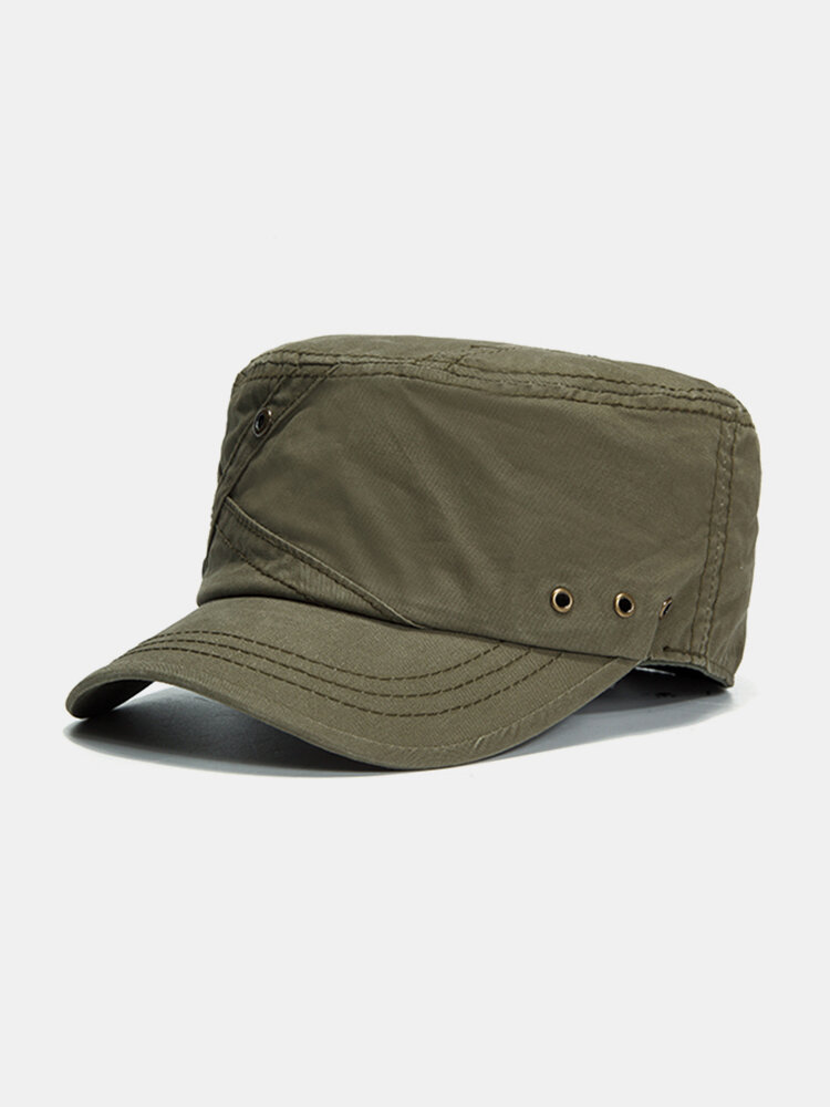 Mens Cotton Breathable With Ventilation Holes Flat Top Caps Outdoor Sunshade Military Army Hat
