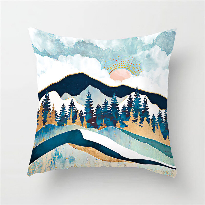 

Marble Wind Landscape Water-cooled Blue Peach Velvet Pillowcase Home Fabric Sofa Cushion Cover