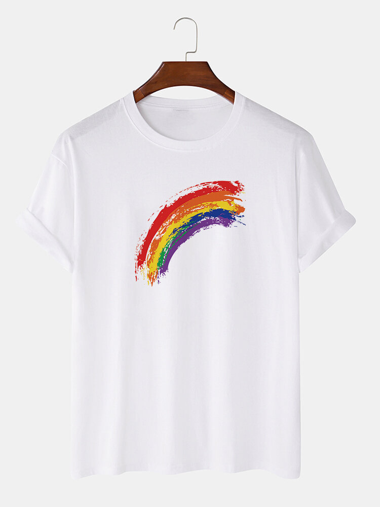 Mens Rainbow&Colorful Pattern Short Sleeve Basic T-shirts