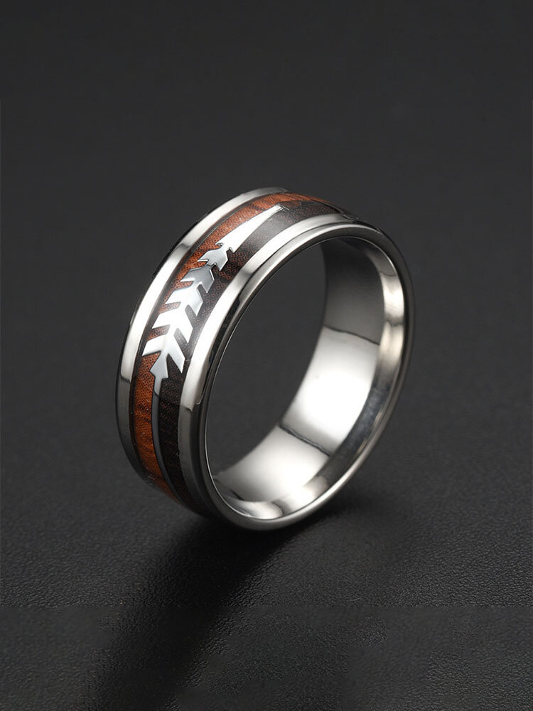 1 Pcs Casual Simple Style Two Tone Wood Grain Arrow Titanium Steel Couple Rings Men's Rings