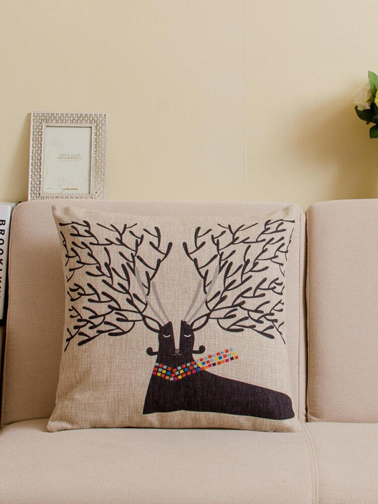 Almohada de lino de algodón de alce navideño Caso Funda de cojín Decoración de sofá para el hogar