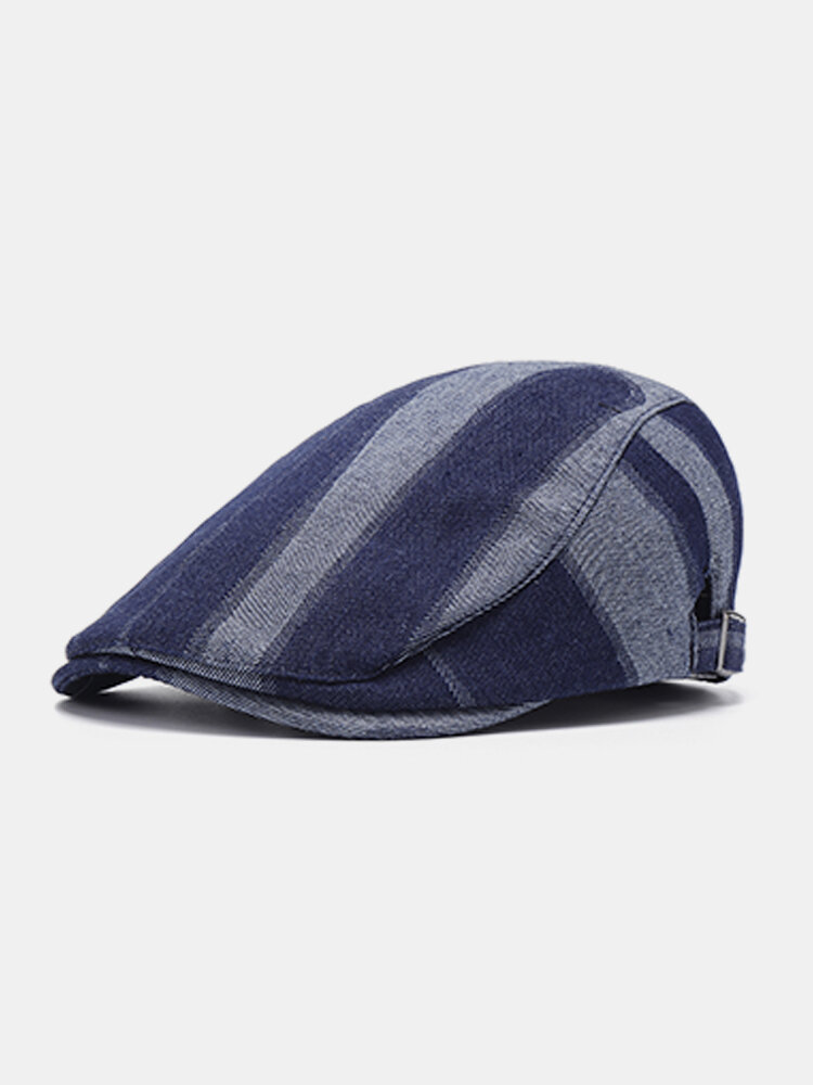 Men's Vintage Vogue Casual Washed Denim Fabric Beret Cap Adjustable Outdoor Sun Hat