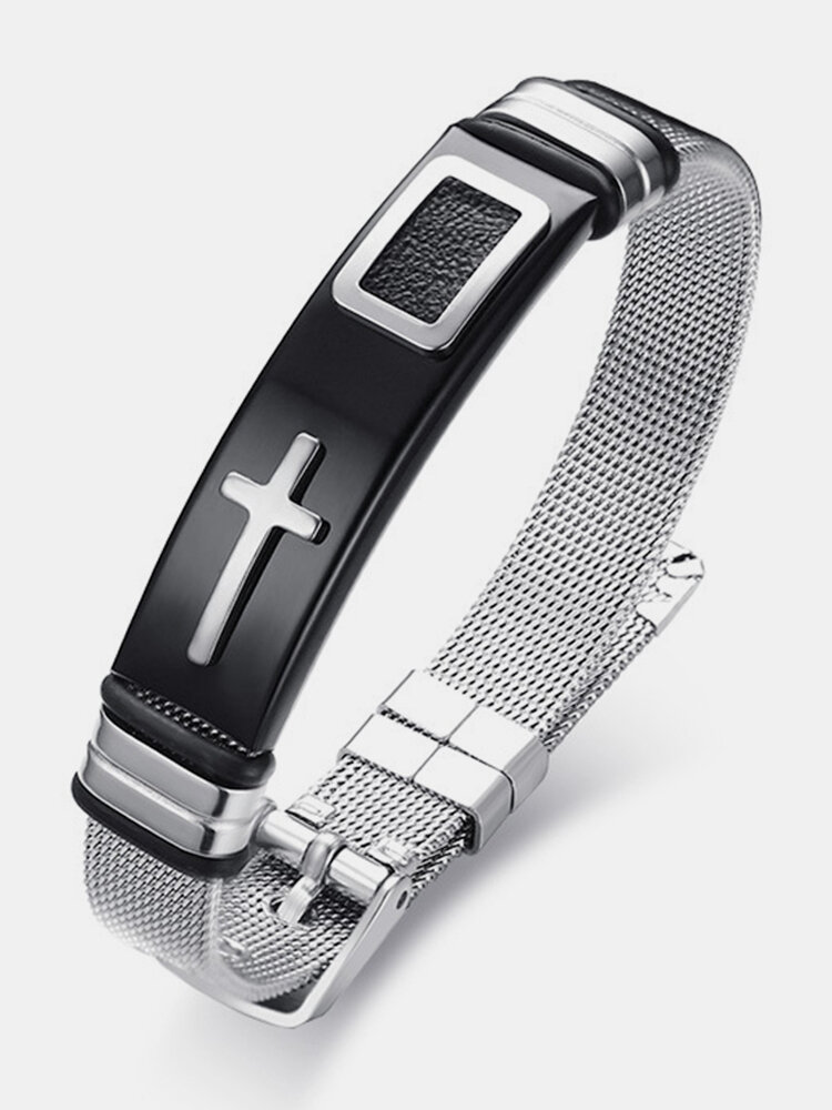 12mm Mens Bracelets Punk Stainless Steel Chain Cross Adjustable Wristband Bracelet Gift for Men