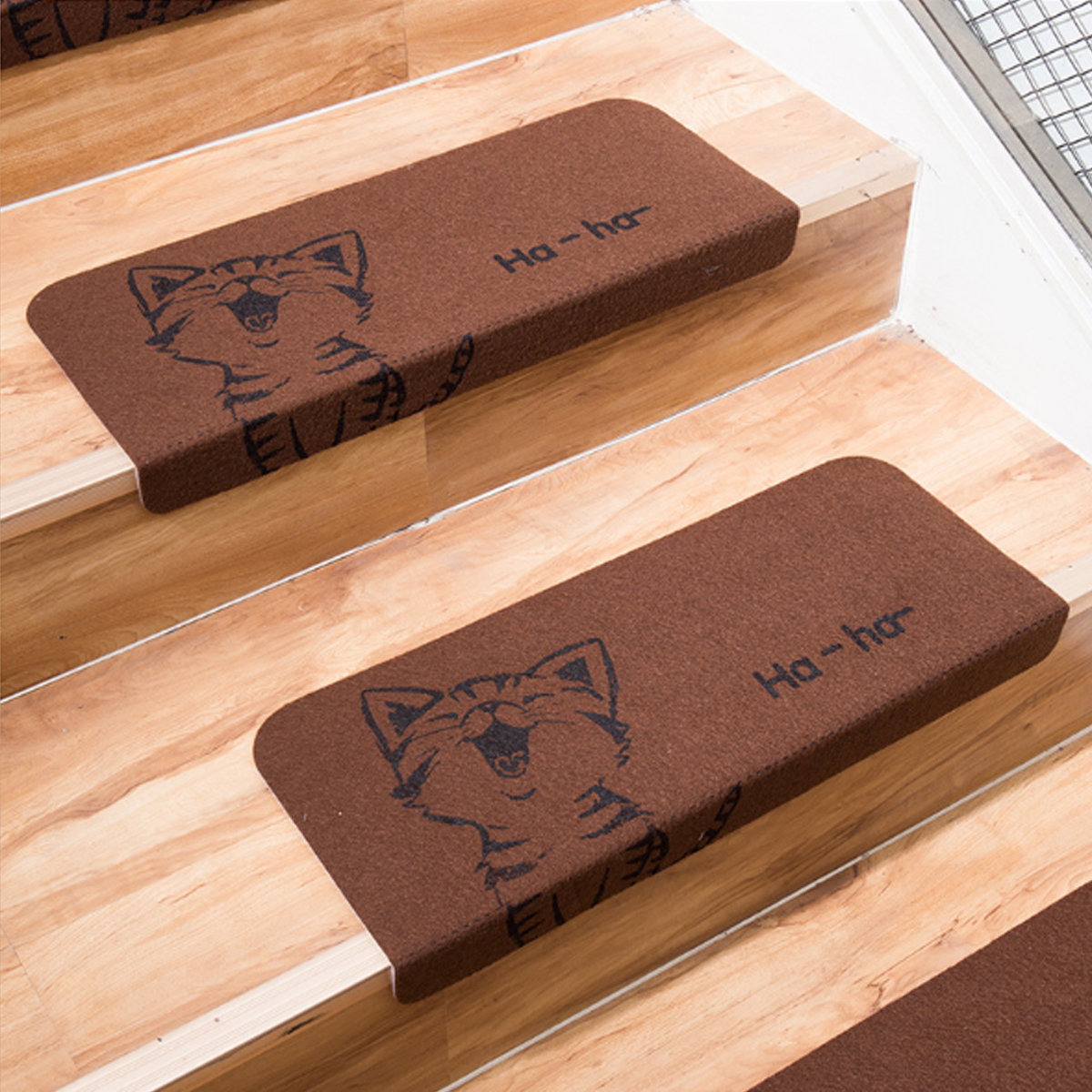 1pcs Laughing Cat Glue-free Self-adhesive Stair Mat 55*22*4.5cm Anti-slip Stair Rug