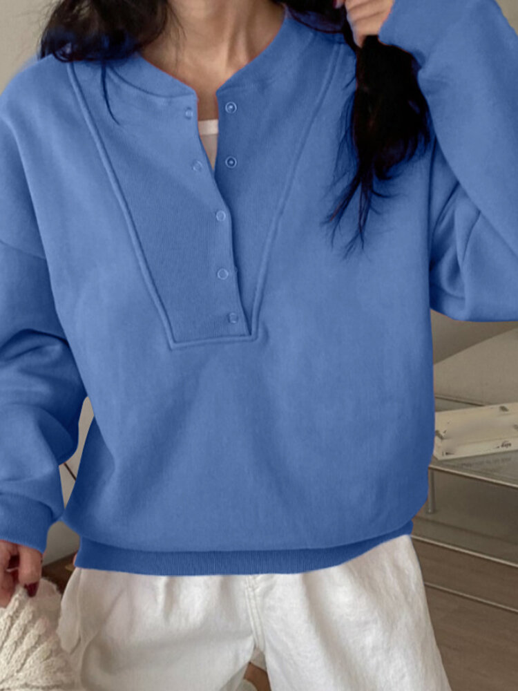 Women Solid Casual Loose Long Sleeve Sweatshirt