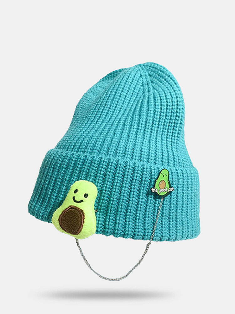 Unisex Knitted Solid Color Cartoon Doll Chain Decoration Fashion Warmth Brimless Beanie Hat