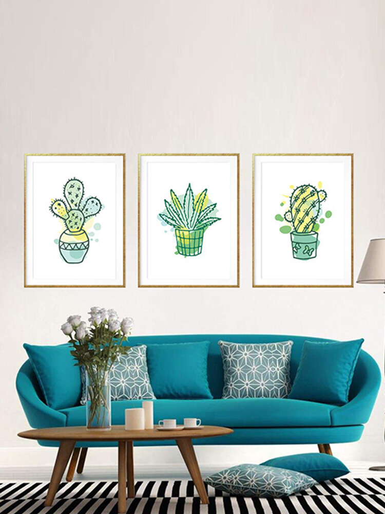 

1PC Unframed Cartoon Cactus Plant Pattern DIY Canvas Painting Wall Art Canvas Living Room Home Decor Wall Pictures