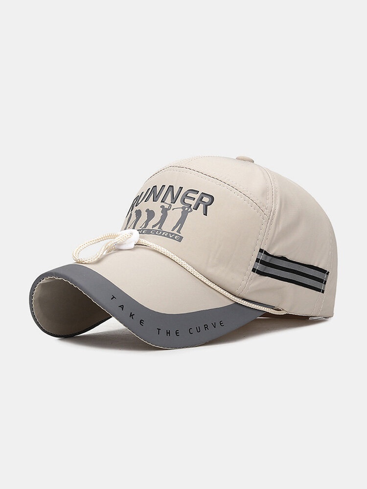 Unisex Cotton Quick-drying Letter Print With Night Reflective Strip Windproof Rope Outdoor Sunshade Baseball Cap