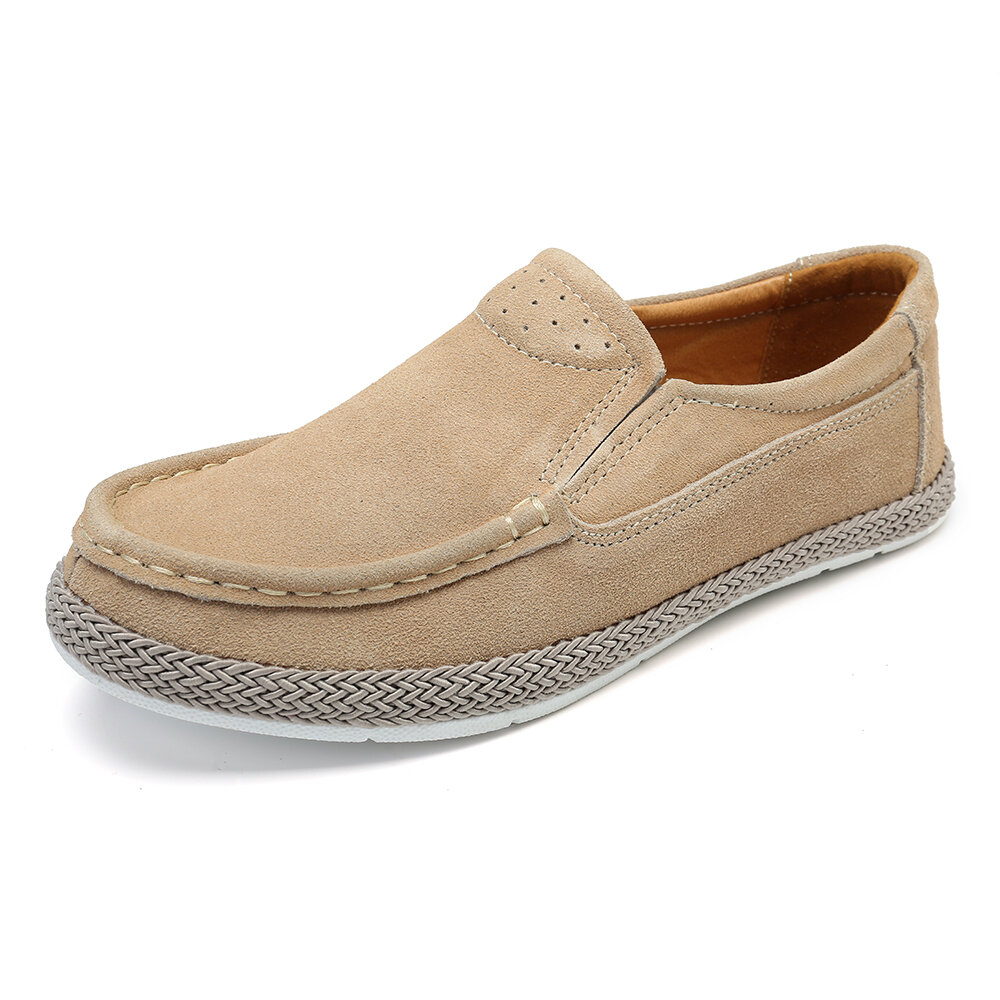 Leather Solid Color Loafers Lazy Slip On Casual Flat Boat Shoes