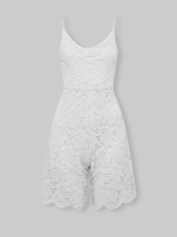 Women White Sling Lace Cami Rompers 