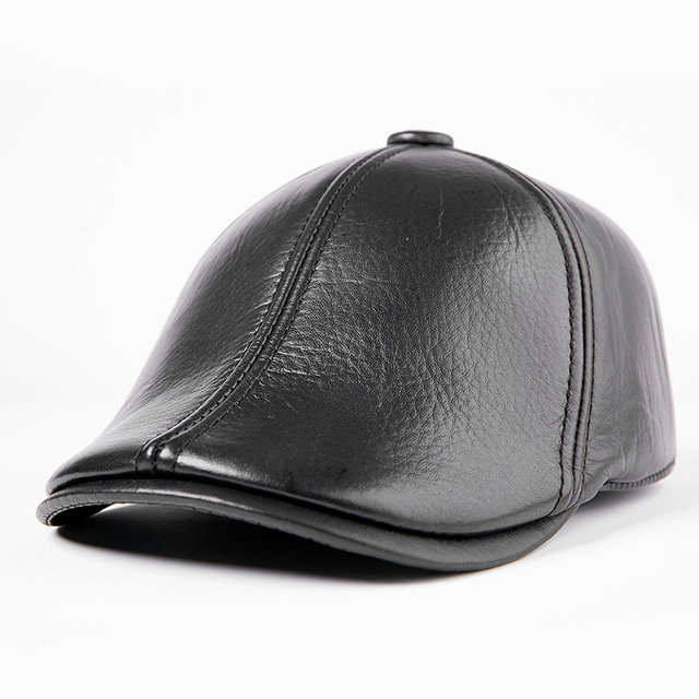 Cowhide Men's Caps Day Leather Old Hat Middle-aged Hat Men's Season Cotton Cap Thickening