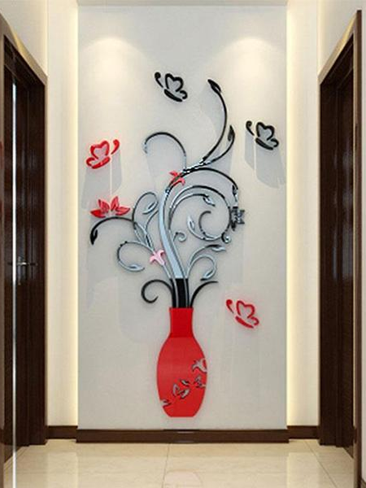 

3D Flower Vase Wall Stickers Mirror Art Mural Home Room Office Decor Decal DIY Wall Art, Purple