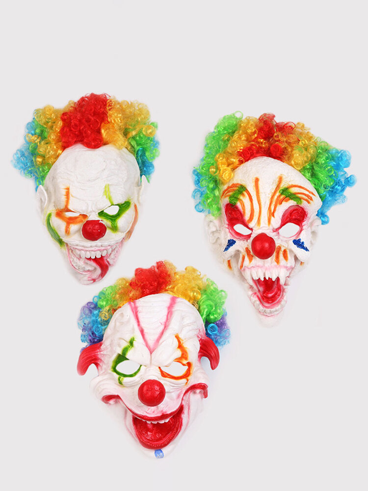 Halloween Clown Mask Color Explosion Head Big Mouth Long Tongue Joker Mask Horror Scary Masquerade 