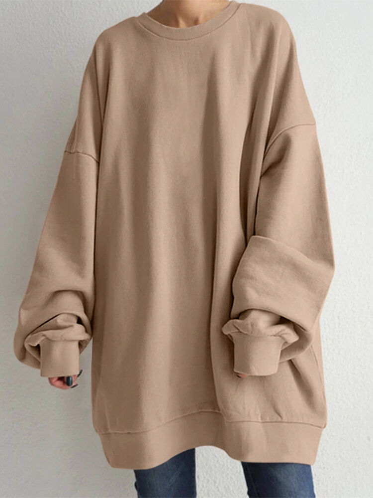 Solid Drop Shoulder Loose Lantern Sleeve Casual Sweatshirt