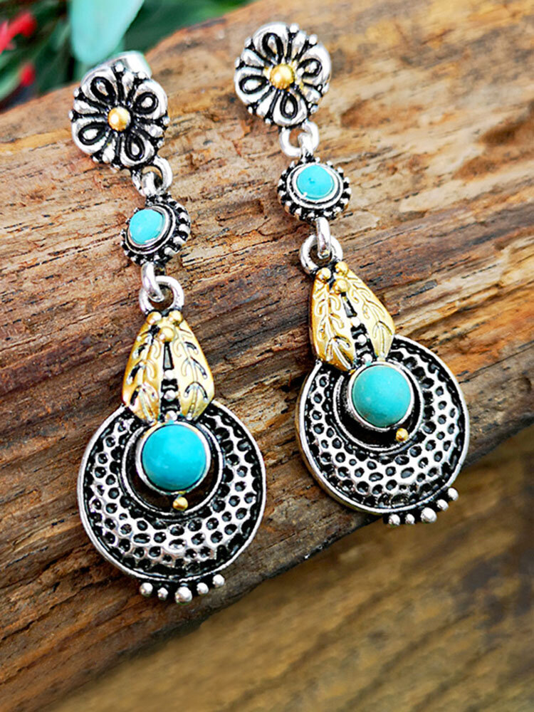 

Vintage Turquoise Women Earrings Small Bee Flower Pendant Earrings, Silver