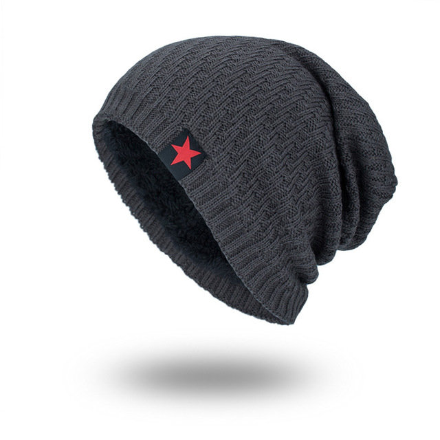 Women Men Knit Wool Hat Season Plus Warm Red Five-star Head Outdoor Hat 