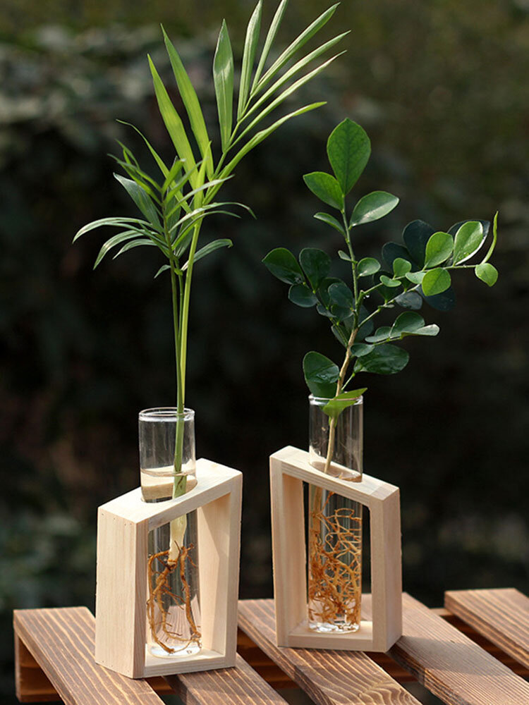 

Brief Nordic Style Test Tube Glass Vase Desk Hydroponic Plant Wooden Home Decoration Ornament