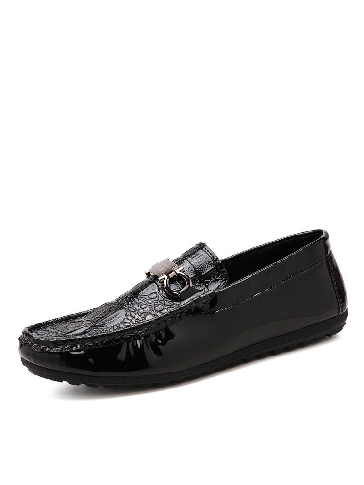 Men Round Toe Patent leather Alligator Veins Non Slip Driving Shoes