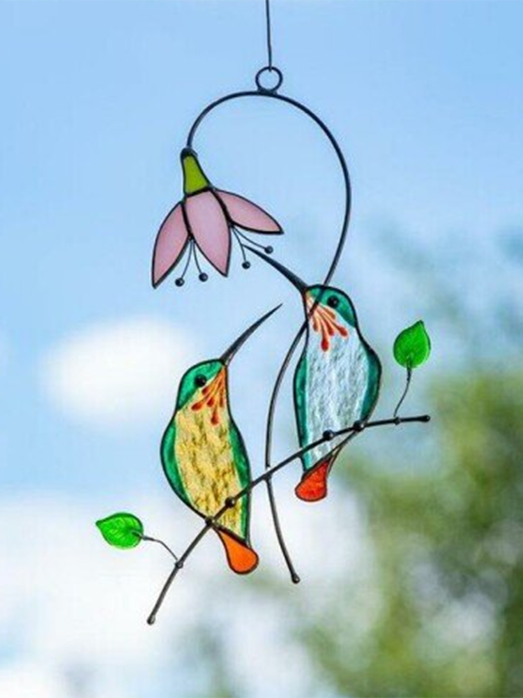 1PC Spring Bird Colorful Suncatcher Glass Window Hangings Art Pendant Birthday Festival Ornaments Gifts