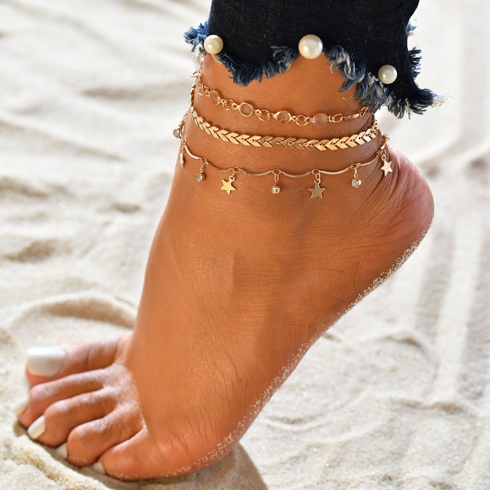 

Bohemian Arrow-studded Anklet Rhinestone Star Pendant Tassels Anklet Trendy Jewelry for Women, Gold