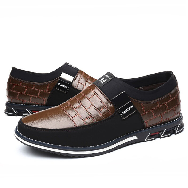 Men Genuine Leather Splicing Non Slip Metal Soft Sole Casual Shoes ...