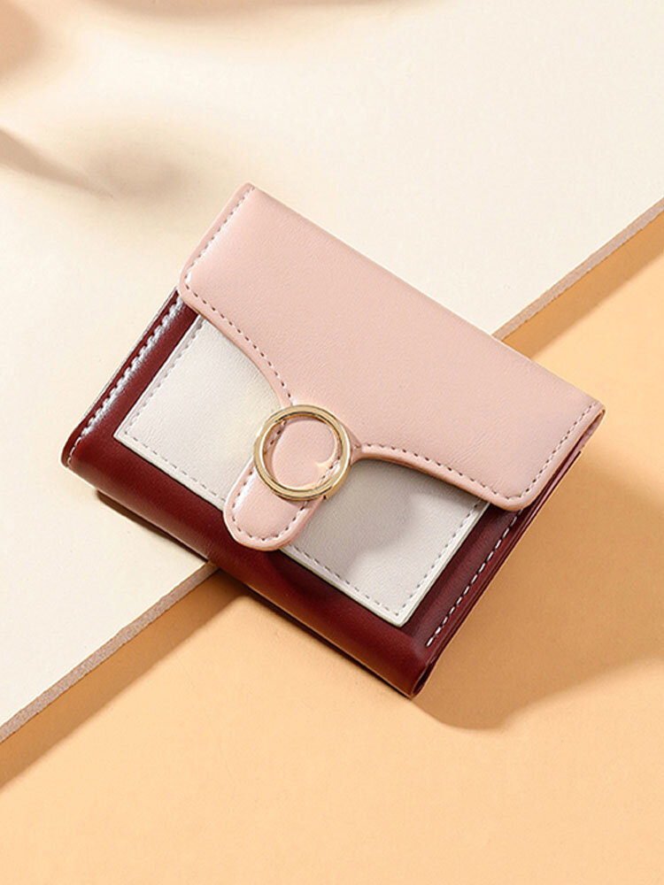 Women Faux Leather Fashion Multi-Slots Multifunction Short Wallet Purse