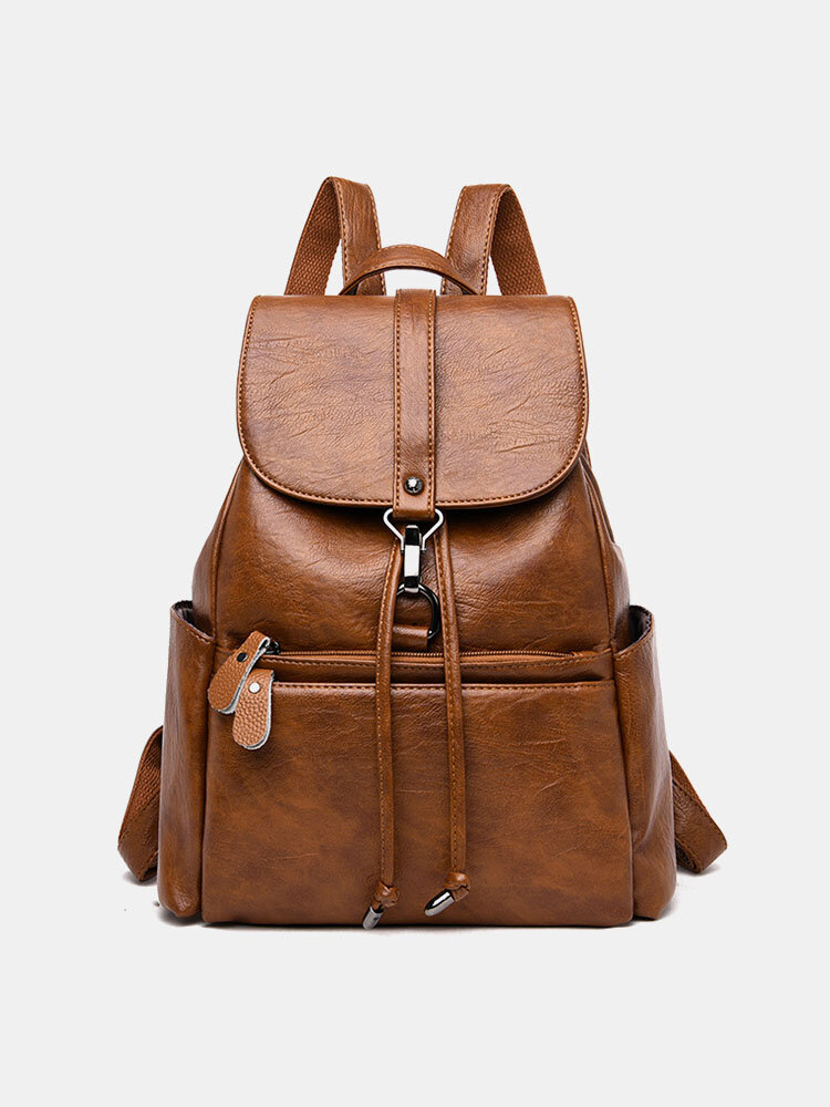 Women Vintage Faux Leather Anti-Theft Waterproof Backpack