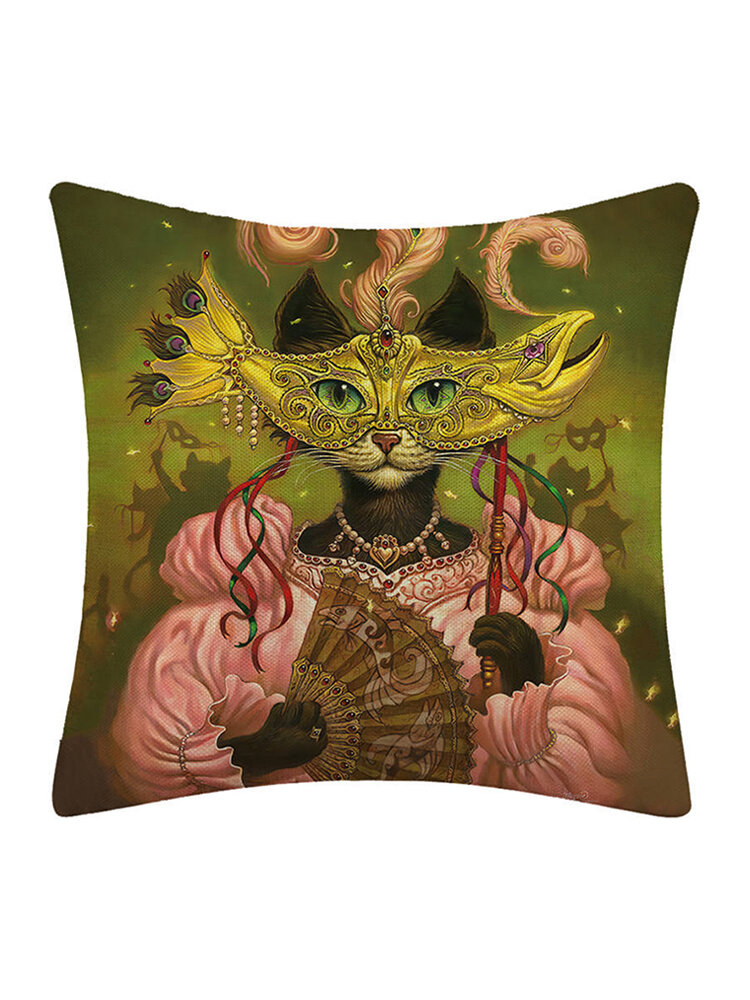 Cartoon Elf Cats Pattern Linen Cushion Cover Home Sofa Throw Pillowcases Home Decor
