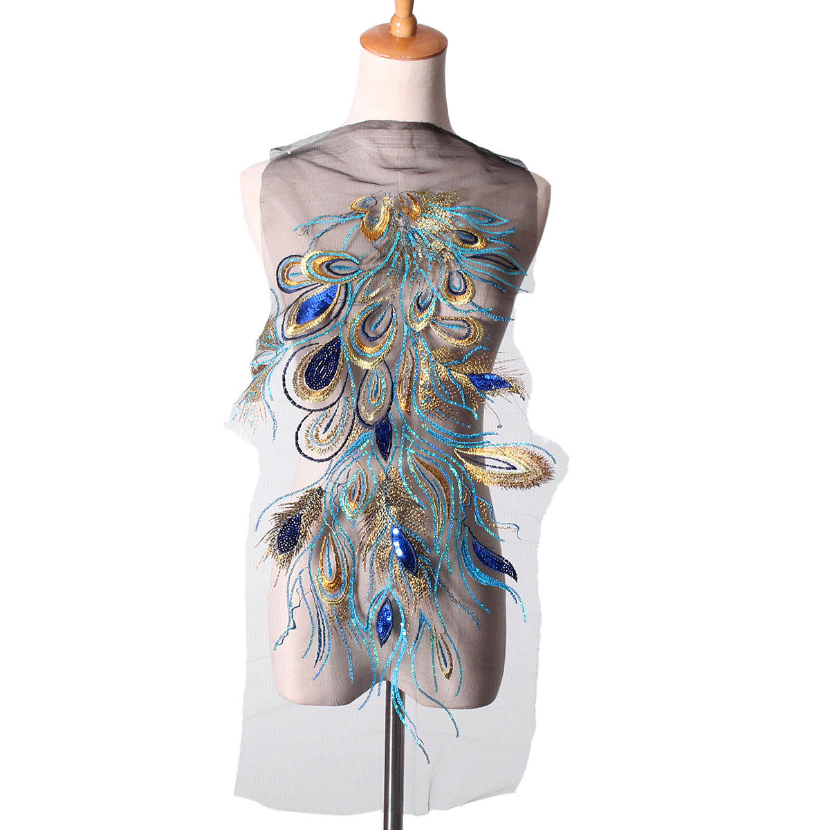 

Sequins Peacock Feather Applique Patches Sew Trim for Women Dress Clothes Decor DIY Accessories