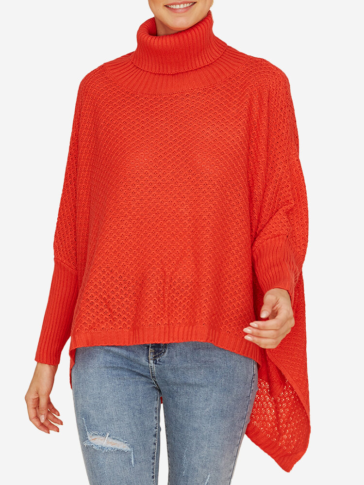 Chic Solid Color Loose Asymmetrical Turtleneck Sweater