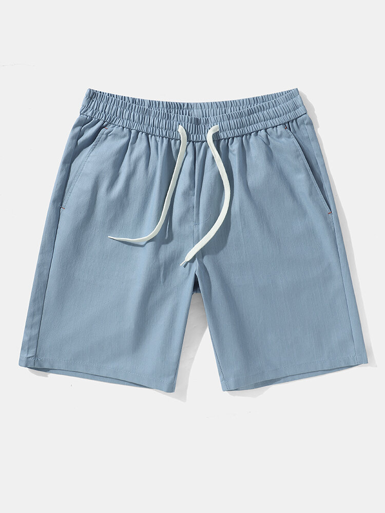 Men Plain Color Drawstring Casual Mid Length Comfortable Casual Pants