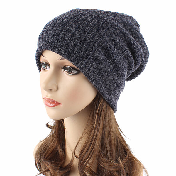

Women Autumn Winter Warm Knit Hat Outdoor Stripes Skullies Beanies Cap, Black;grey;navy