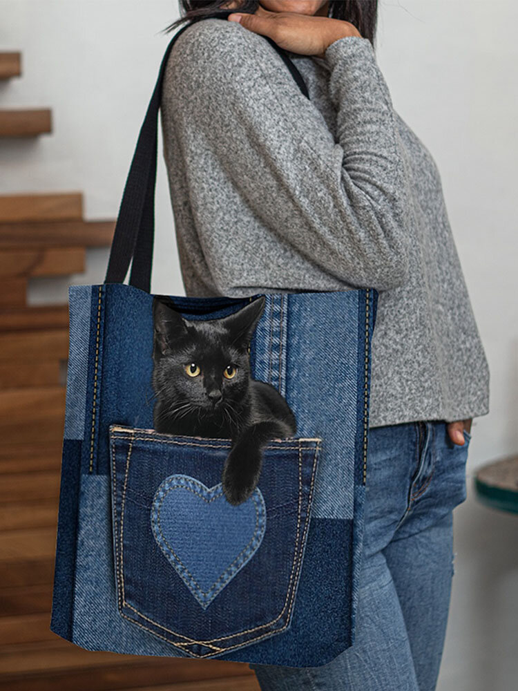 Women Felt Cute Cat Handbag Shoulder Bag Tote