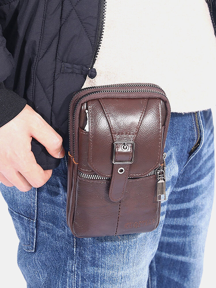 Men's Leather Casual Mini Waist Bag Portable Outdoor Sports Waist Bag