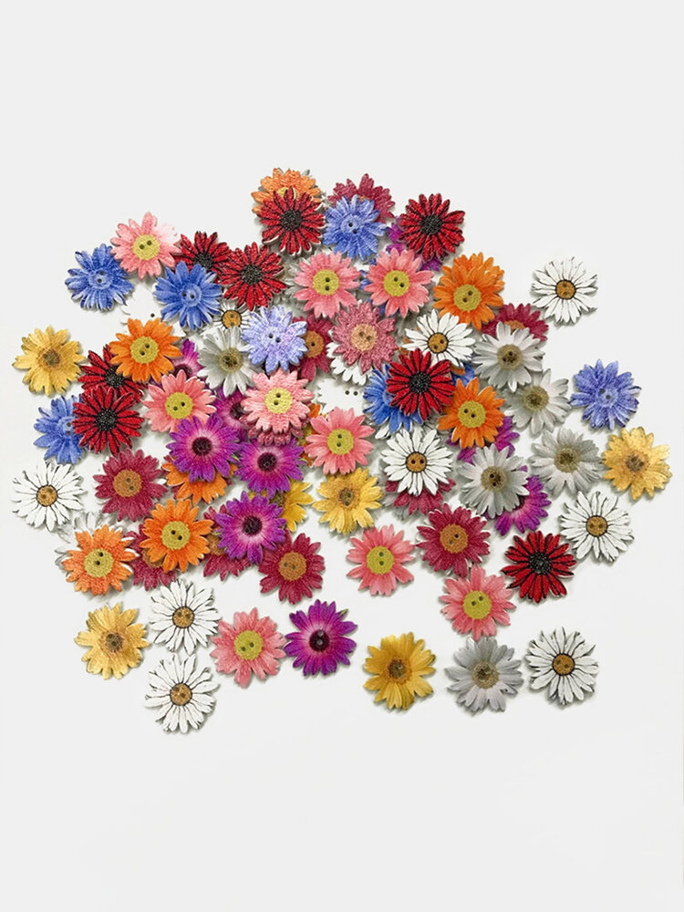 50 Pcs Wooden Chrysanthemum Buttons Cute Flowers DIY Handmade Accessories
