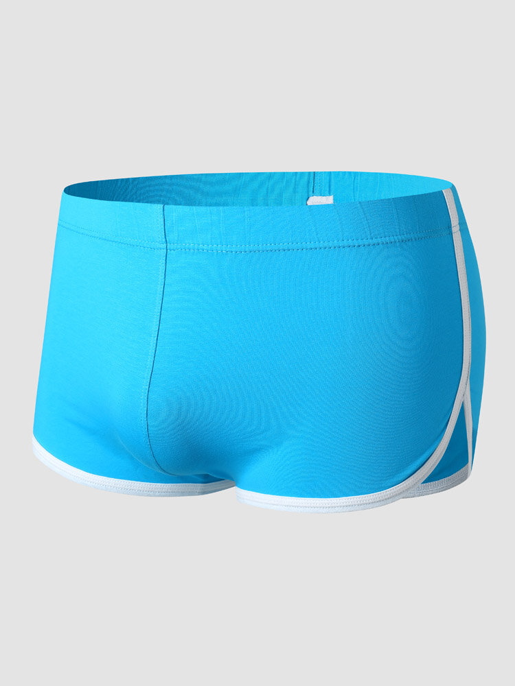 Men Stitching Side Split U Convex Pouches Boxers Brief With Contrast Lining
