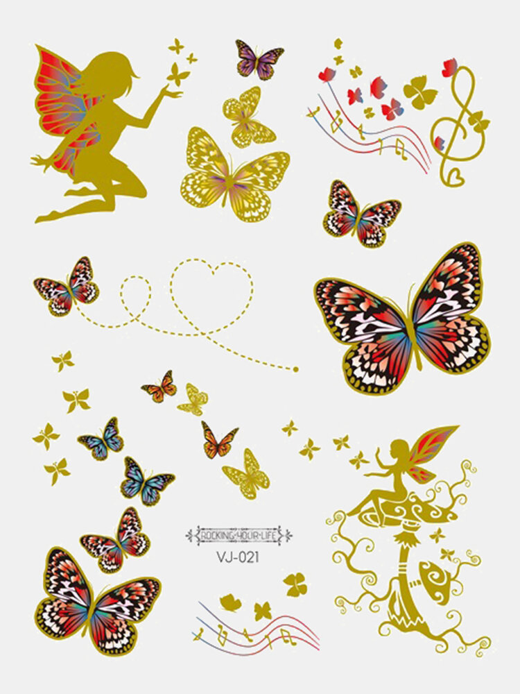 12 Pcs Disposable Tattoos Stickers Bronzing Butterfly Waterproof Children Tattoo Stickers